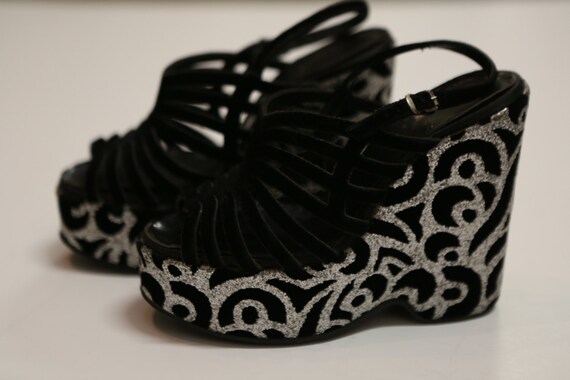 Vintage 70s giritter platform shoes sandals disco