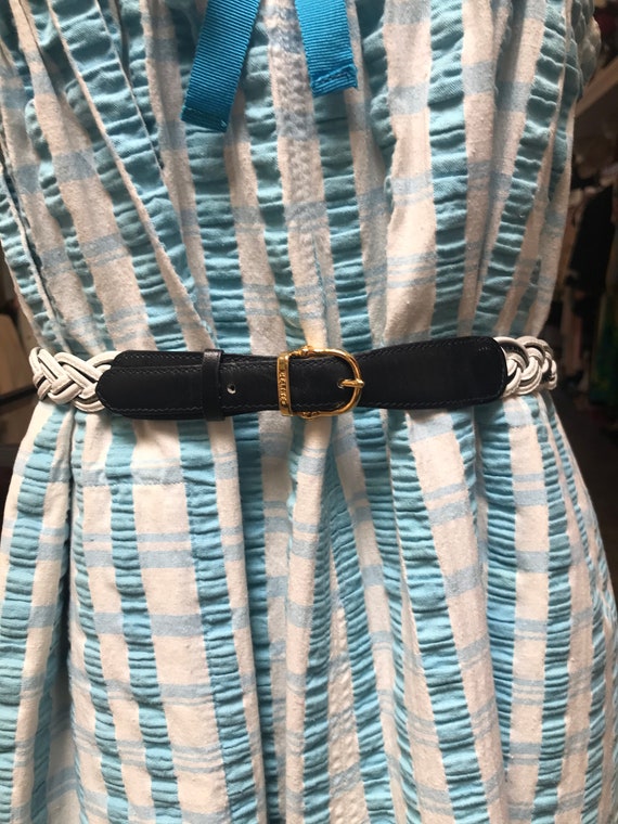 Vintage Celine Belt 80s white navy