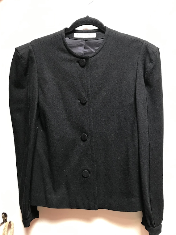 Vintage Hanae Mori black wool jacket power shoulde
