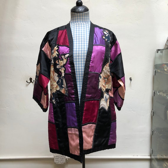vintage patchwork quilted jacket coat satin purpl
