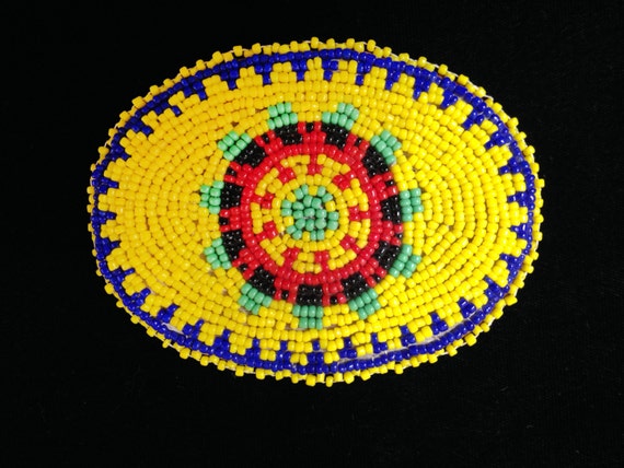 Yellow Beaded Round Buckle Leather Belt TKC Sunshine Belt in Wide Width - Brass Buckle – The Kenyan  main image 3
