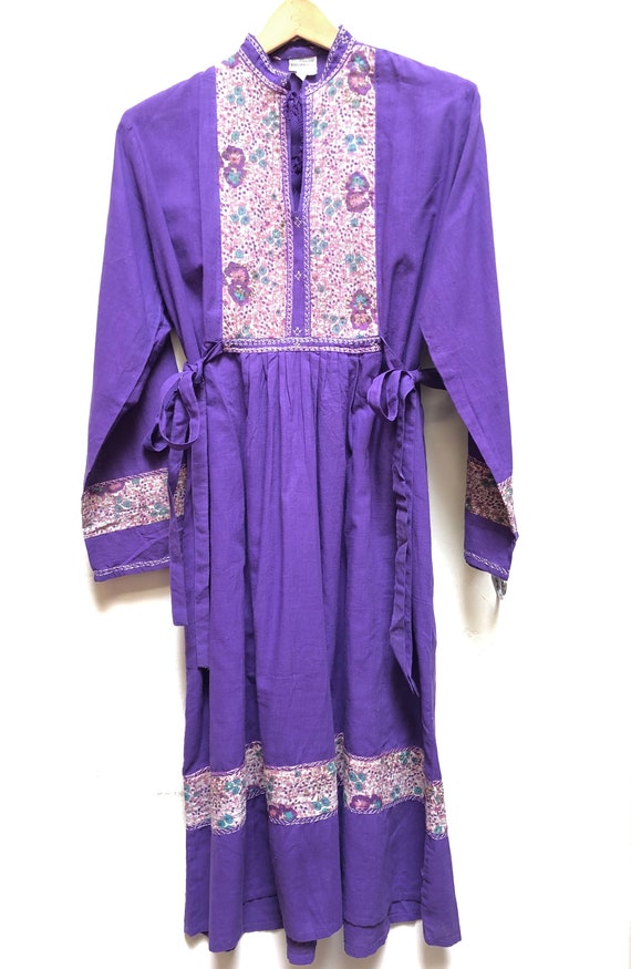 Vintage indian  cotton dress purple deadstock - image 1