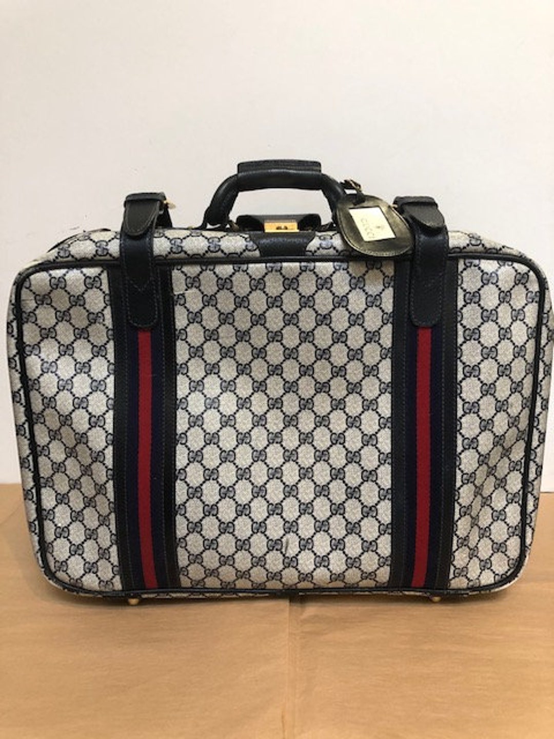 Vintage Gucci GG Monogram Logo Small Travel Bag Suitcase 70s 60s