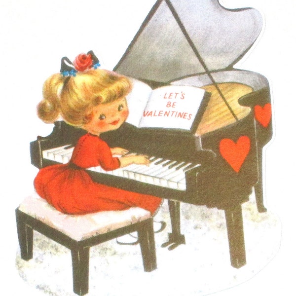 9 pcs New American made childs children's retro die cut scrap Valentine's day girl at piano scrapbooking party card making crafts lot