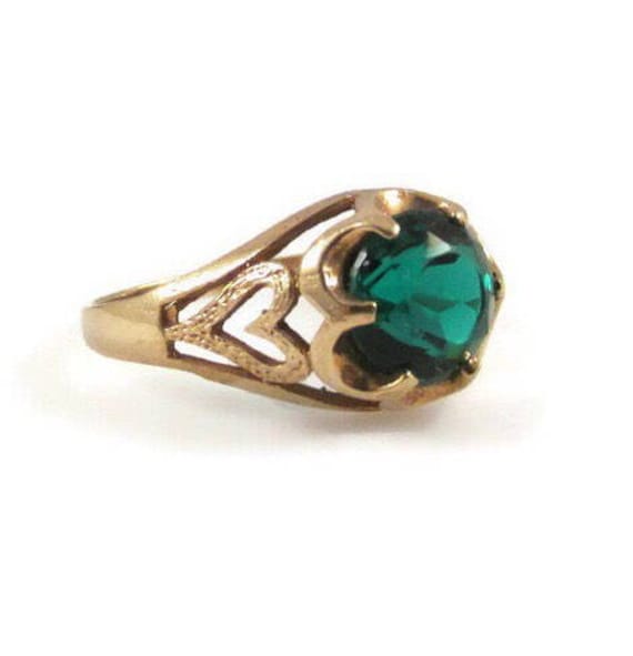 Emerald Ring Emerald Green Glass 10k Yellow Gold S