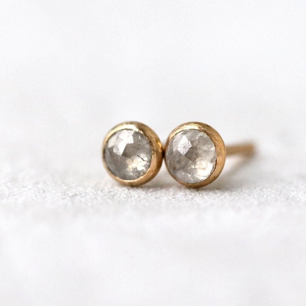 Grey Diamond Stud Earrings, Gold Diamond Earrings, April Birthstone, Real Diamond Earrings, Genuine Silver Diamond, 3mm or 4mm Diamond Studs