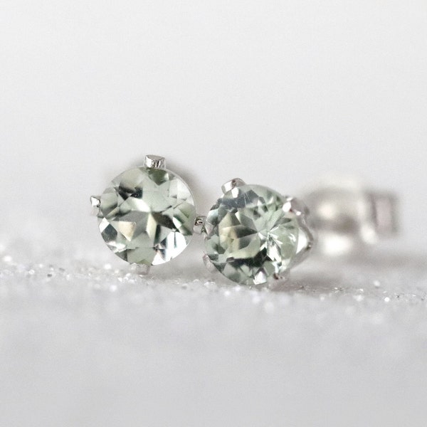 Green Amethyst Stud Earrings, February Birthstone Gift for Calm and Balance, Pale Pastel Green Amethyst Earrings, 3mm 4mm 5mm Green Crystal