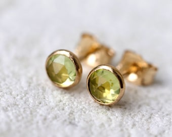 Peridot Stud Earrings, Tiny Green Earrings, August Birthstone Gift, Elegant Everyday Jewellery