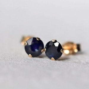 Dark Blue Sapphire Stud Earrings, Tiny Gemstone Studs, September Birthstone Gift, Sterling Silver or 14k Gold, SINGLE or PAIR, 3mm 4mm 5mm