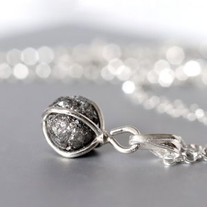 Grey Diamond Necklace, April Birthstone, Raw Diamond Pendant, Sterling Silver Layered Diamond Necklace, Raw Diamond Gift for Her