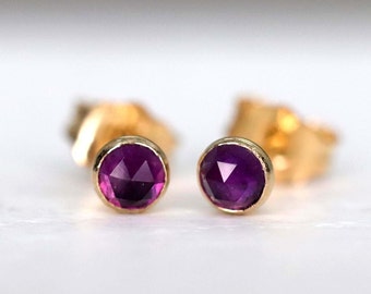 African Amethyst Stud Earrings, February Birthstone Gift for Intuition and Calm, Silver or Gold Ear Studs, Purple Gemstone, 3mm 4mm 5mm