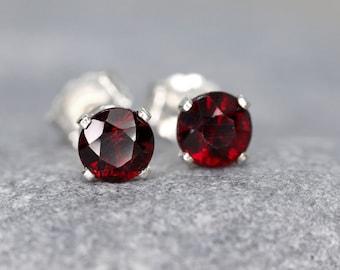 Garnet Stud Earrings, January Birthstone, Red Garnet Earrings, Red Studs, Gift for Her, Garnet Earrings, Garnet Ear Studs, Red Stone Studs