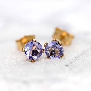 Tanzanite Stud Earrings - Rare Faceted Blue December Birthstone, 3mm or 4mm Sterling Silver or Gold Ear Studs
