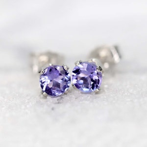 Tanzanite Stud Earrings, Rare Faceted Blue Tanzanite Ear Studs, December Birthstone Gift, 3mm or 4mm Stone Sterling Silver or Gold Studs