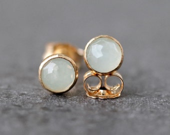 Aquamarine Stud Earrings, March Birthstone for Joy, Pale Pastel Blue, Milky Aquamarine, Silver or Gold Wedding Ear Studs, Mother's Day Gift