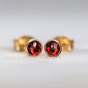 Garnet Stud Earrings, January Birthstone Gift, Small Red Garnet Earrings, Tiny Gold Garnet Ear Studs, Gemstone for Love and Passion