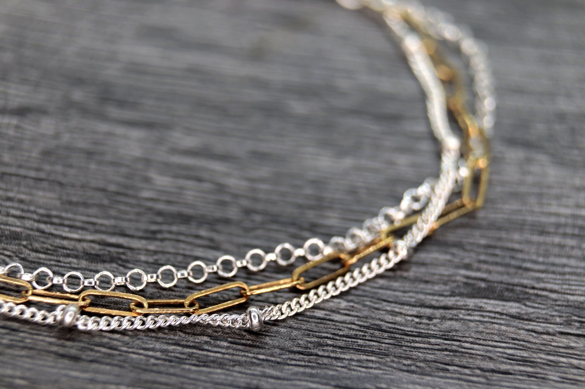 Mixed Metal Chain Bracelet Dainty Mixed Metal Stacking Etsy UK