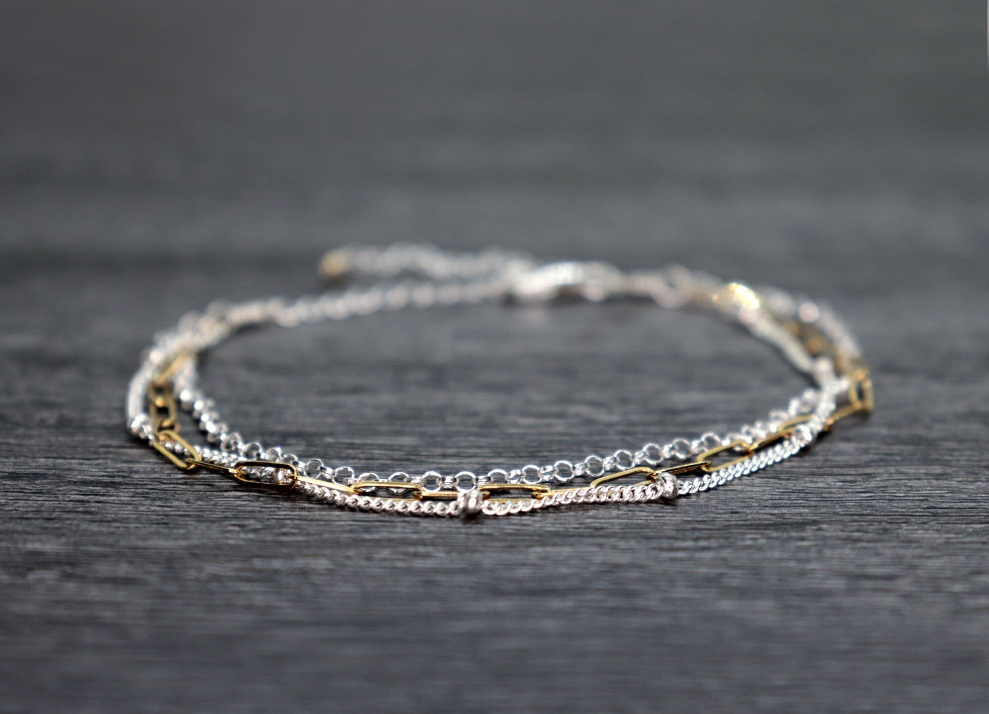 Mixed Metal Chain Bracelet Dainty Mixed Metal Stacking Etsy UK