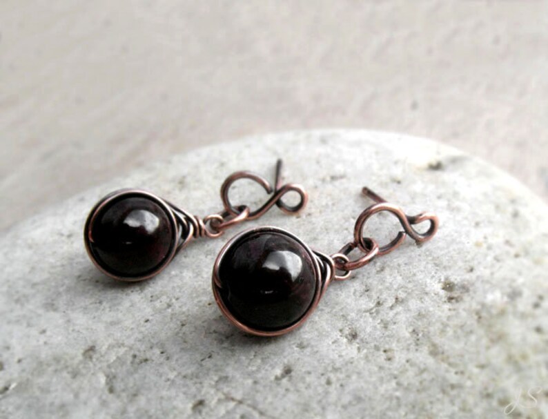 Garnet Stud Earrings Wire Wrapped Dangle Stud Earrings Red Gemstone Stud Earrings,Dainty Gift for Her January Birthstone Base Chakra