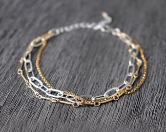 Mixed Metal Chain Bracelet: Sterling Silver & Gold Boho Style