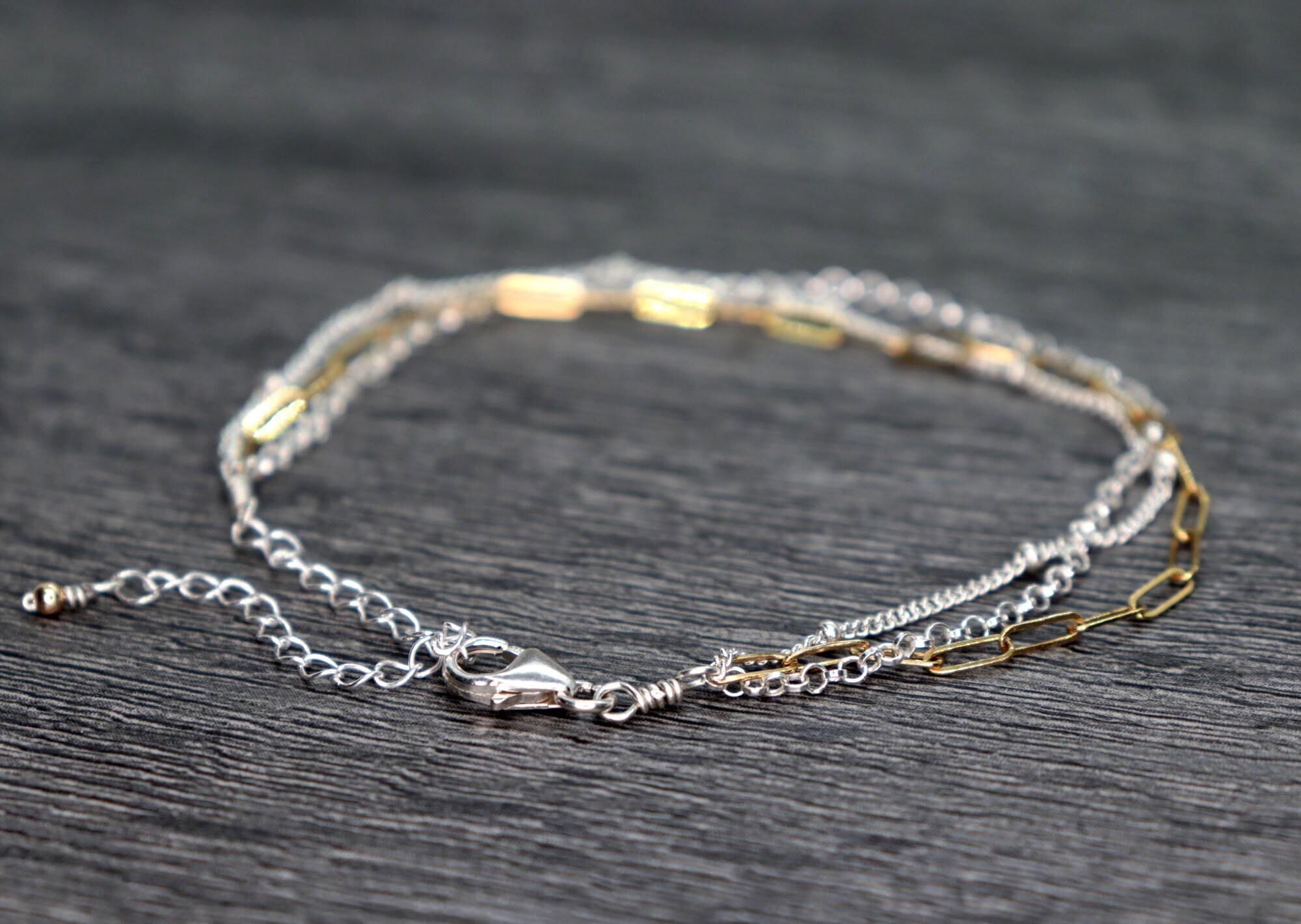 Mixed Metal Chain Bracelet Dainty Mixed Metal Stacking Etsy UK