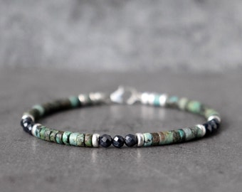 Bracelet saphir et turquoise africain, cadeau de pierre de naissance de septembre, bracelet bohème empilable unisexe, bracelet pour homme en pierres précieuses bleu vert