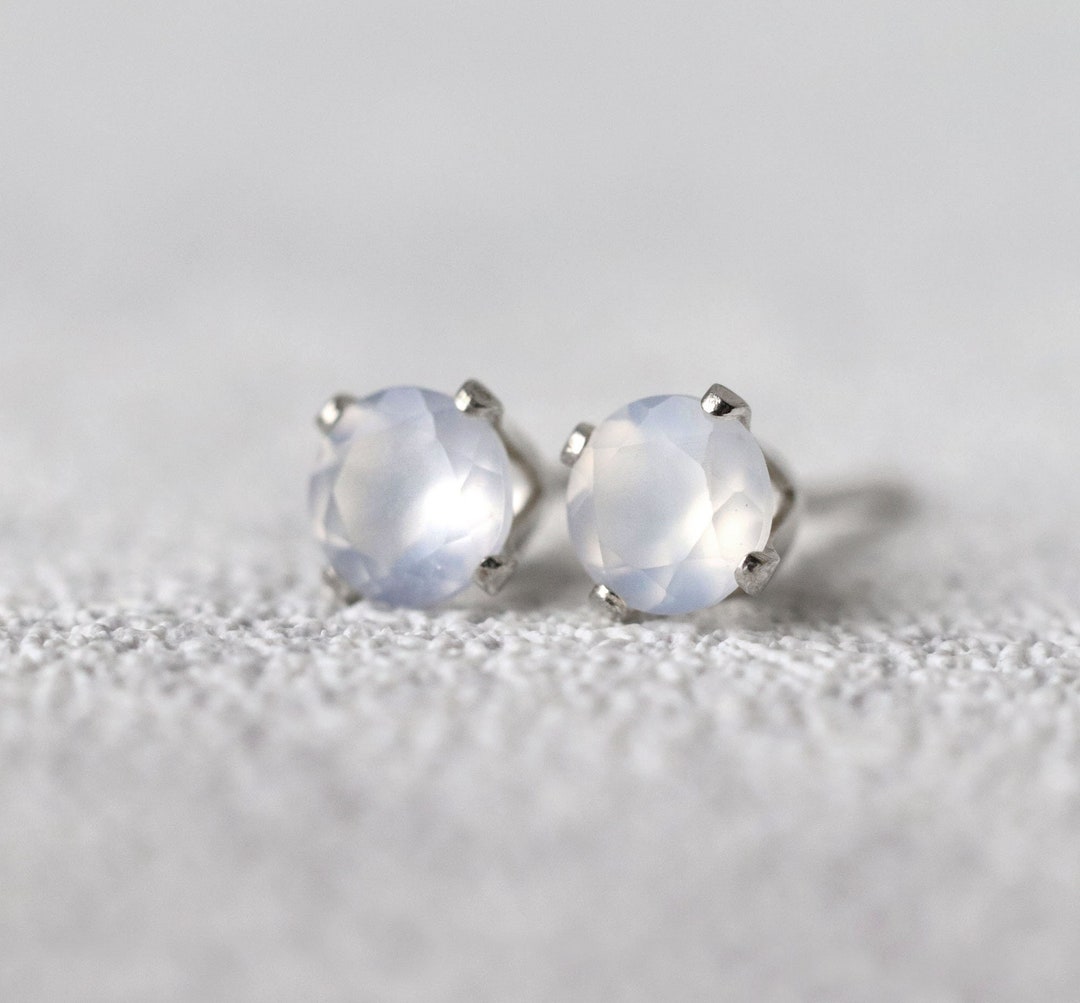 Chalcedony Stud Earrings Natural Undyed Chalcedony Ear Studs Etsy