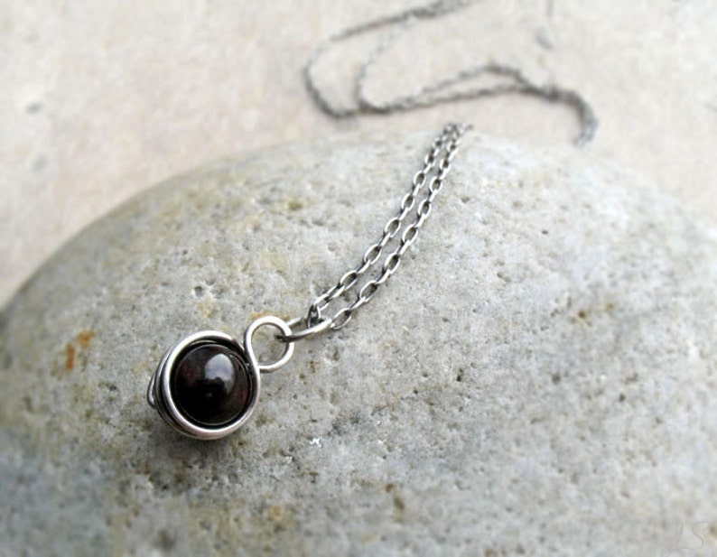 Small Garnet Necklace Garnet Wire Wrapped Pendant Dainty January Birthstone Gift Sterling Silver or Gold Red Gemstone Pendant