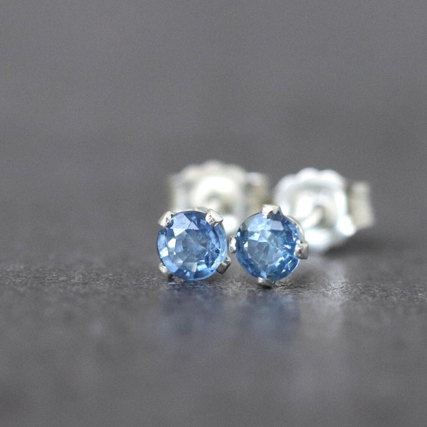 Cornflower Sapphire Stud Earrings, Sterling Silver Light Blue Sapphire Ear Studs, September Birthstone Gift, Precious Stone Earrings