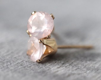 Rose Quartz Stud Earrings, Gold Sparkly Earrings, Rose Quartz Ear Studs, Pale Pink Stud Earrings, Dainty Everyday Studs, Love Gift for Her