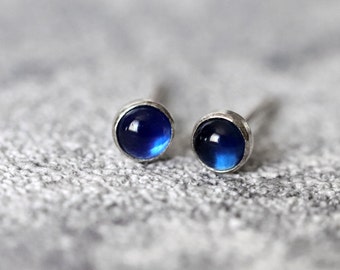Blue Sapphire Stud Earrings, September Birthstone Gift, Tiny Sapphire Earrings, 3mm, 4mm or 5mm Studs, Sterling Silver SINGLE Stud or PAIR