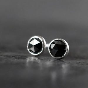 Black Diamond Stud Earrings, SINGLE Stud or PAIR, Real Diamond Earrings, Genuine Black Diamond, Diamond Studs, 3mm 4mm Diamond Ear Studs