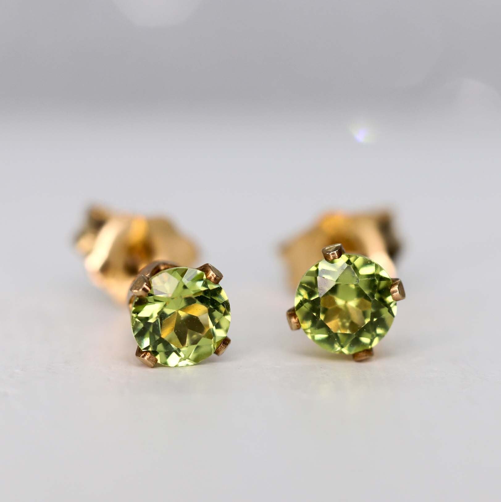 14K Solid Gold Peridot Earring August Birthstone Colors Screw