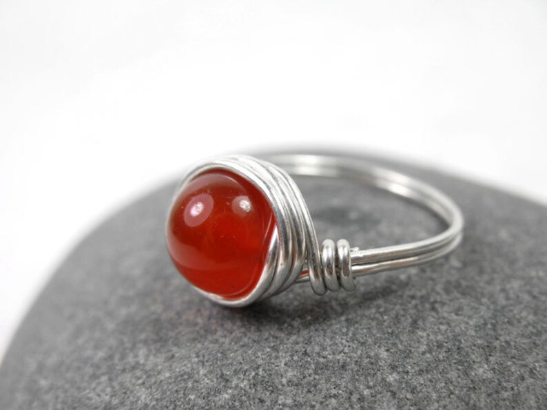 Creativity Stone Gift for Her Base Chakra Red Gemstone Ring July birthstone Red Carnelian Wire Wrapped Ring Boho Sterling Silver Ring