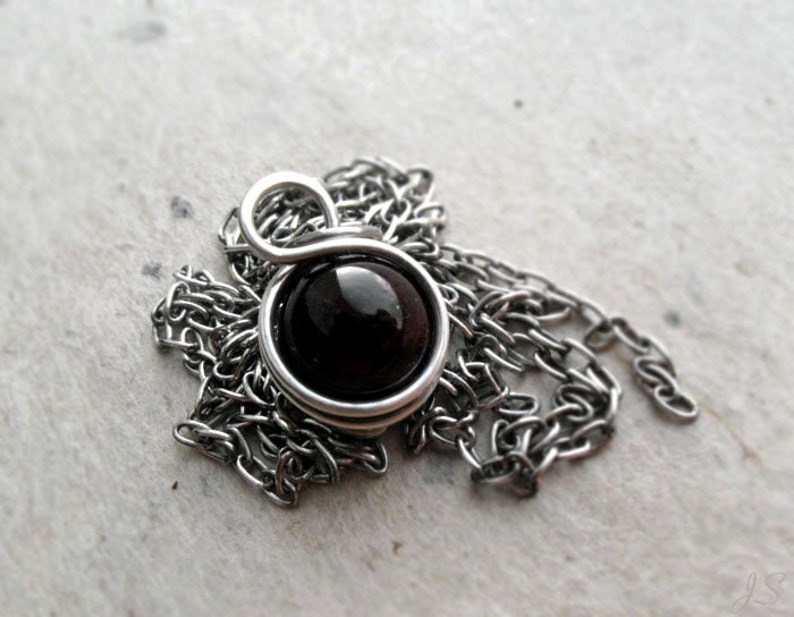 Small Garnet Necklace Garnet Wire Wrapped Pendant Dainty January Birthstone Gift Sterling Silver or Gold Red Gemstone Pendant