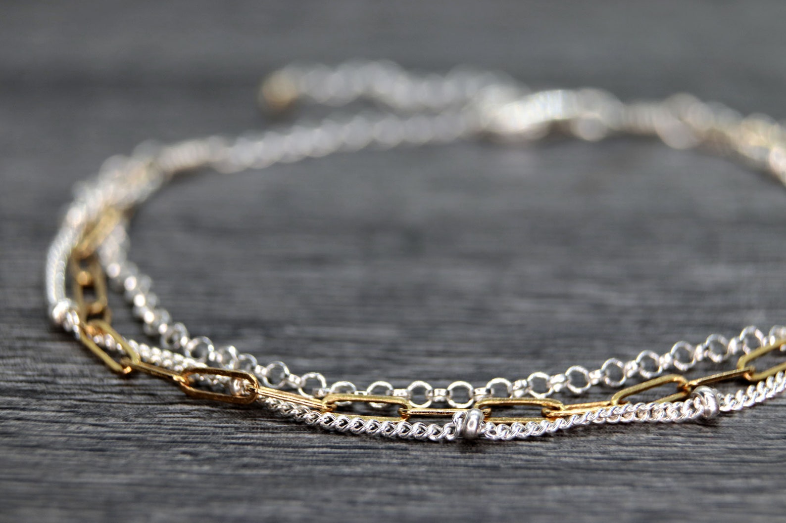 Mixed Metal Chain Bracelet Dainty Mixed Metal Stacking Etsy UK