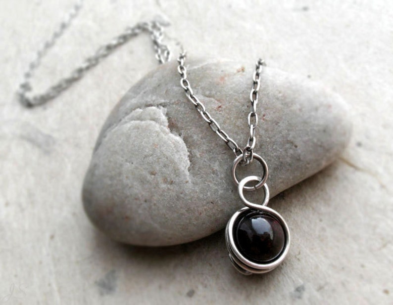 Small Garnet Necklace Garnet Wire Wrapped Pendant Dainty January Birthstone Gift Sterling Silver or Gold Red Gemstone Pendant