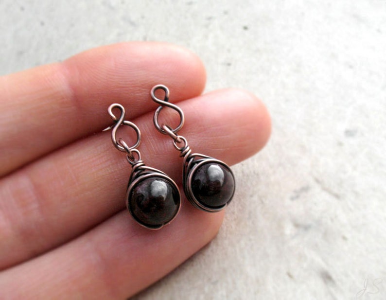 Garnet Stud Earrings Wire Wrapped Dangle Stud Earrings Red Gemstone Stud Earrings,Dainty Gift for Her January Birthstone Base Chakra