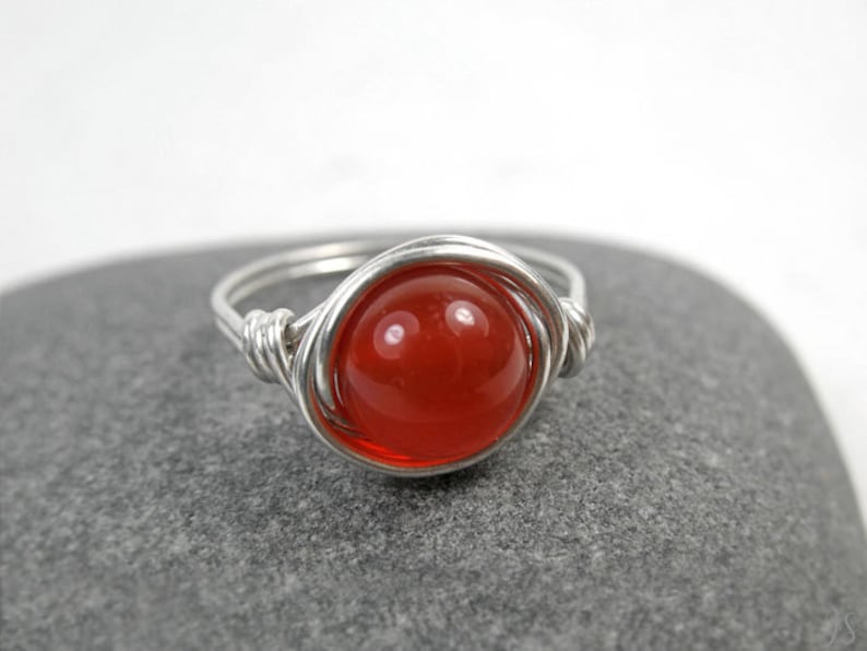 Creativity Stone Gift for Her Base Chakra Red Gemstone Ring July birthstone Red Carnelian Wire Wrapped Ring Boho Sterling Silver Ring