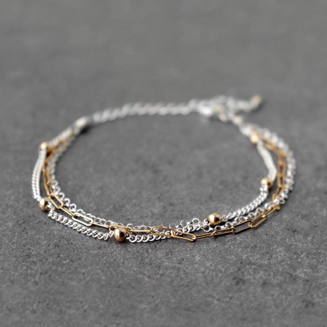 Mixed Metal Chain Bracelet, Dainty Mixed Metal Stacking Bracelet