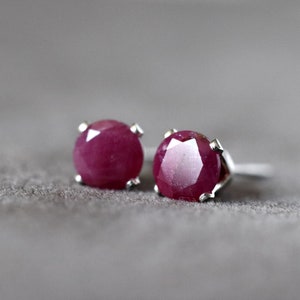 Ruby Stud Earrings, SINGLE or PAIR, July Birthstone for Love and Passion, Natural Ruby Ear Studs, Anniversary Gift, July Birthday Gift