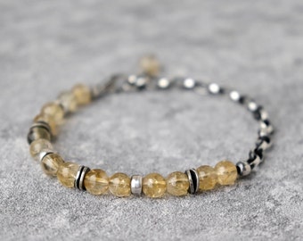 Chunky Citrine Bracelet, Sterling Silver Chain and Citrine Gemstone Bracelet, November Birthstone Gift for Prosperity, Boho Style Bracelet