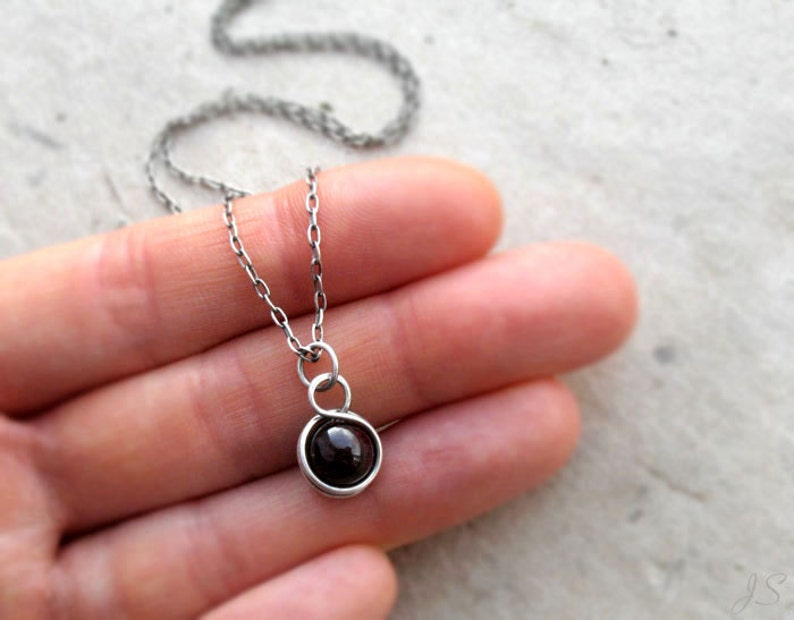 Small Garnet Necklace Garnet Wire Wrapped Pendant Dainty January Birthstone Gift Sterling Silver or Gold Red Gemstone Pendant