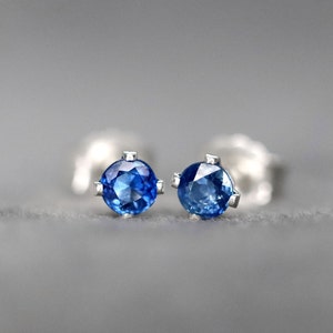 African Sapphire Stud Earrings, Cornflower Blue Sapphire Ear Studs, September Birthstone Gift, Precious Stone Earrings, Tiny Blue Studs
