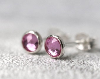 Pink Sapphire Stud Earrings, September Birthstone Gift, Pale Pink Sapphire Earrings, Sterling Silver Precious Stone Studs, Anniversary Gift