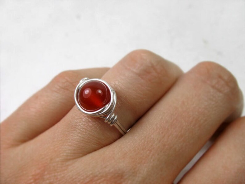 Creativity Stone Gift for Her Base Chakra Red Gemstone Ring July birthstone Red Carnelian Wire Wrapped Ring Boho Sterling Silver Ring