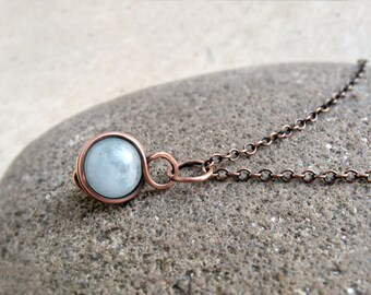 Aquamarine Pendant, Dainty March Birthstone Gift, Wire Wrapped Gemstone Pendant, Throat Chakra Pendant, Gift for Her, Minimalist Yoga Gift