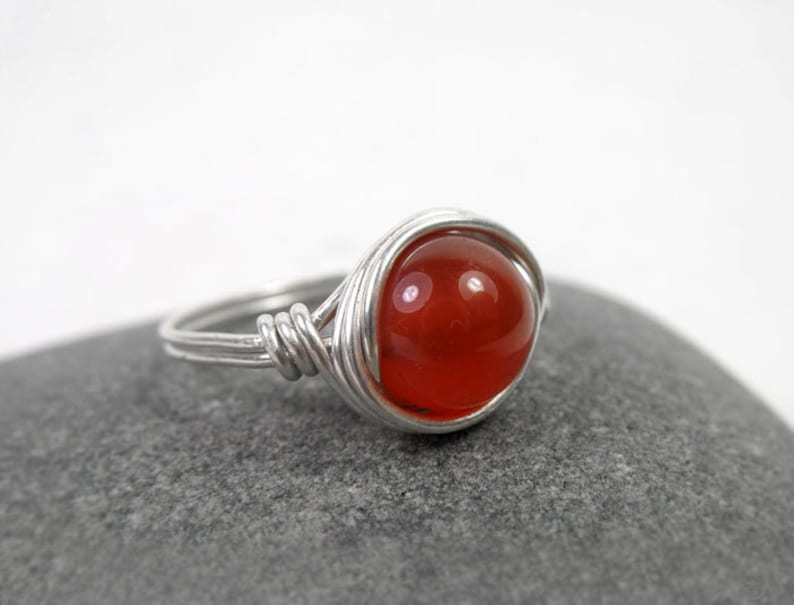 Creativity Stone Gift for Her Base Chakra Red Gemstone Ring July birthstone Red Carnelian Wire Wrapped Ring Boho Sterling Silver Ring
