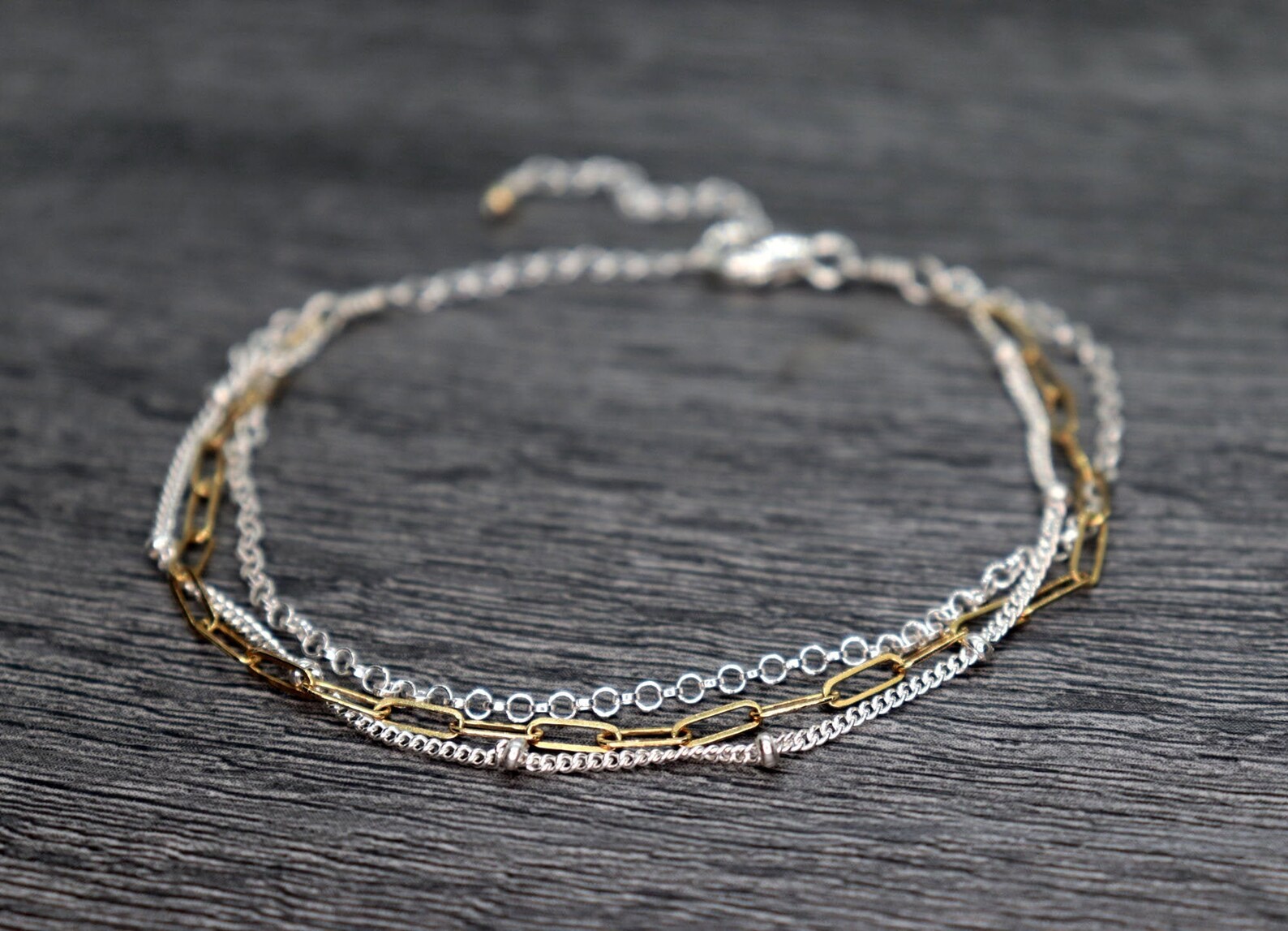 Mixed Metal Chain Bracelet Dainty Mixed Metal Stacking Etsy UK