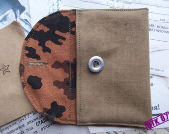 Document ID pouch, cotton duck with brown trophy camo liner.  homemade by Red Army troops.WW2.  Reproduction